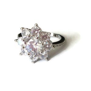 Silver & Clear CZ Rhinestone Flower Snowflake Ring